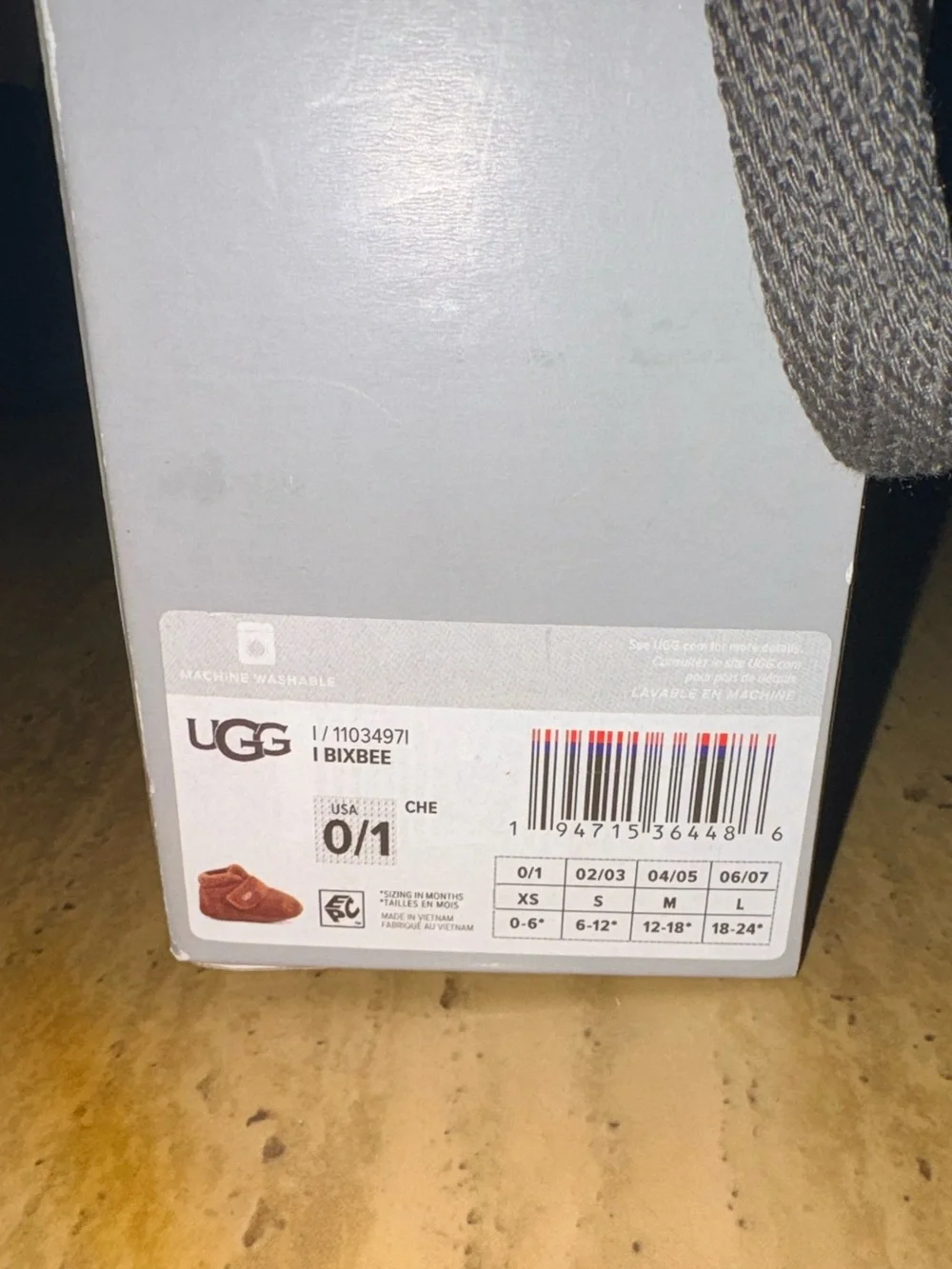 UGG Bixbee 0/1 Chestnut Faux-Fur Baby Booties with Hook Strap